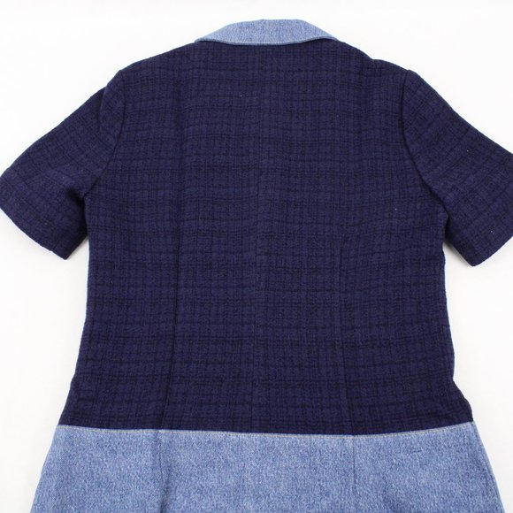 NWT Sandro Brooke Tweed and Denim Mini Dress in Blue with Gold Buttons Size 36 - Picture 4 of 15